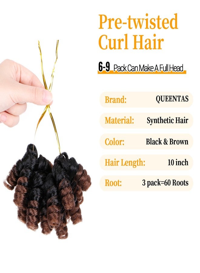 QUEENTAS Short Crochet Hair for Black Women 3 Packs 10inch Brown Jamaican Bounce Curly Crochet Synthetic Hair Extensions 6MM Small Curl Braids Prelooped Twist Wand Jerry Curl(Natural Black/Brown) - Image 2